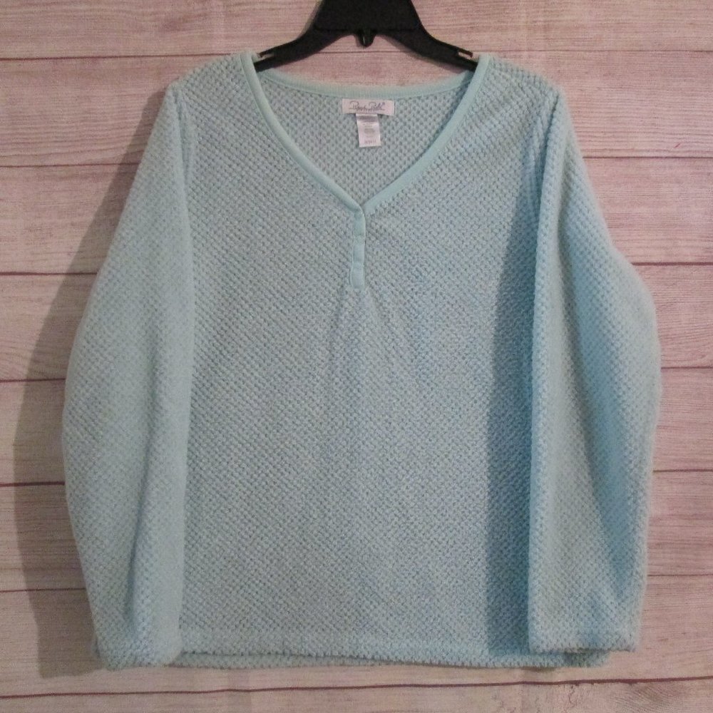 Rene Rofe  Size Medium Pajama Top Soft Green Long Sleeve V-neck Sleepwear